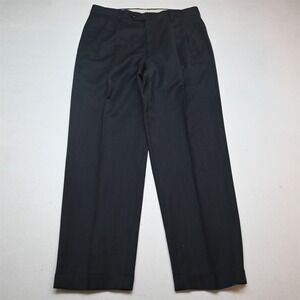 Bespoke 32x30 Blue Birdseye Wool Pleated Cuffed Baggy High Waist Dress Pants